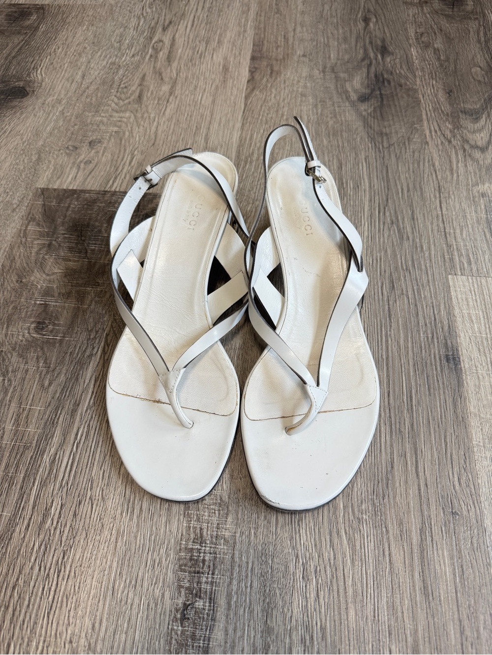 Vintage Gucci White Leather Slingback Thong Sandle AUTHENTIC